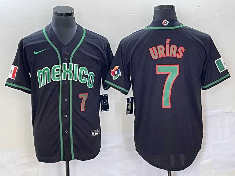 Men%27s Mexico Baseball #7 Julio Urias Number 2023 Black World Classic Stitched Jersey6